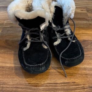 UGG Black Ankle Boots with White Fur Trim